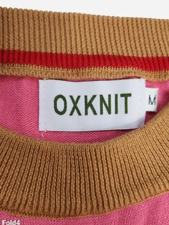 Oxknit French Bulldog Graphic Sweater Pink & Red Colorblock Medium - Picture 2 of 7